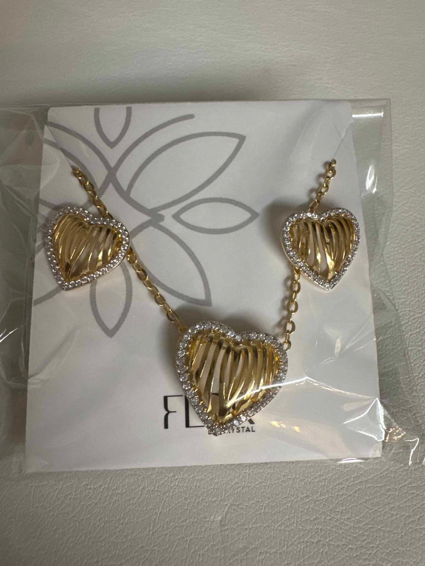 Conjunto - conjunto de coracao em tela e zirconias ao redor em rodio