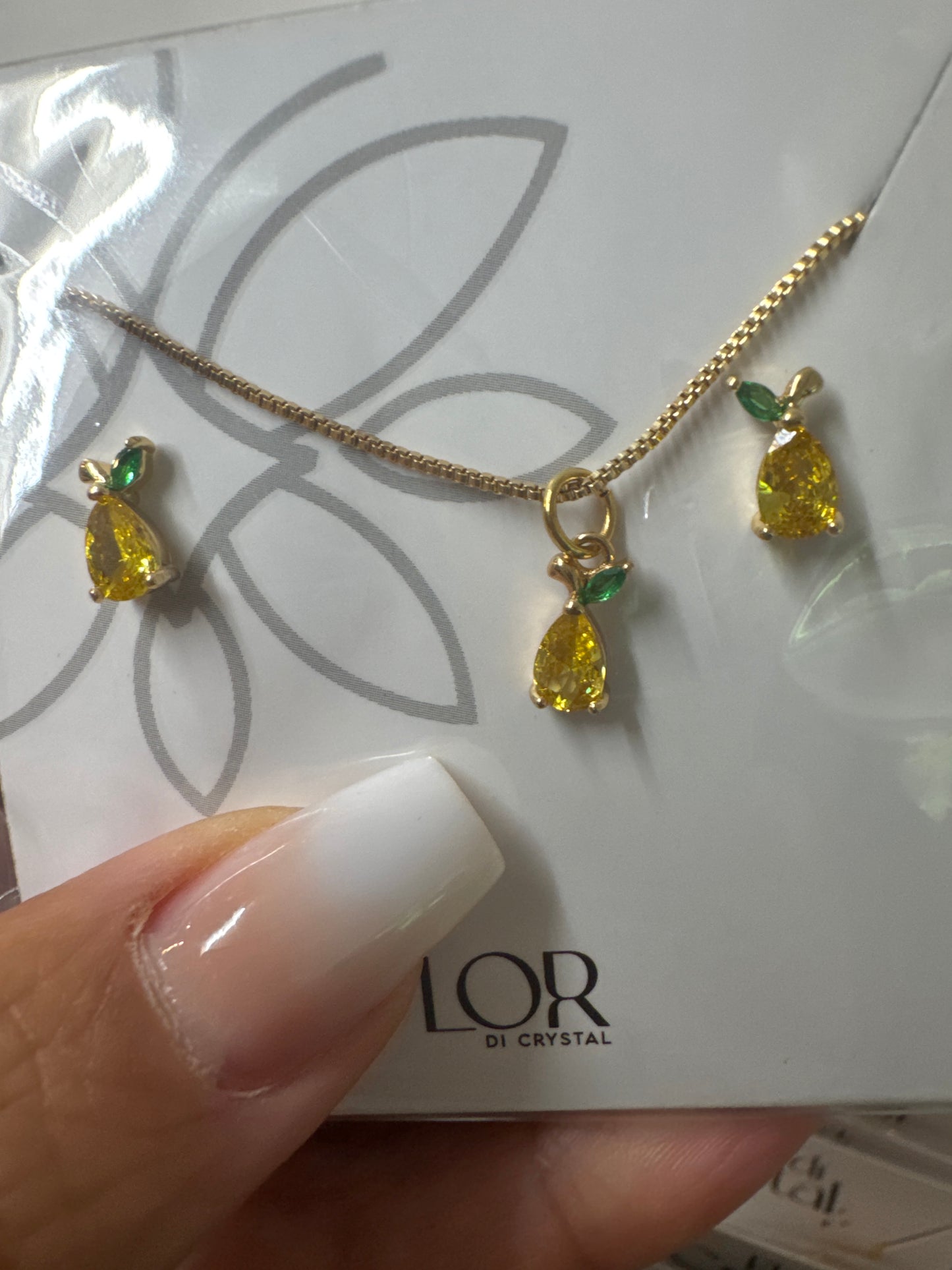 Conjunto - Conjunto colar e brinco de abacaxi- veneziana