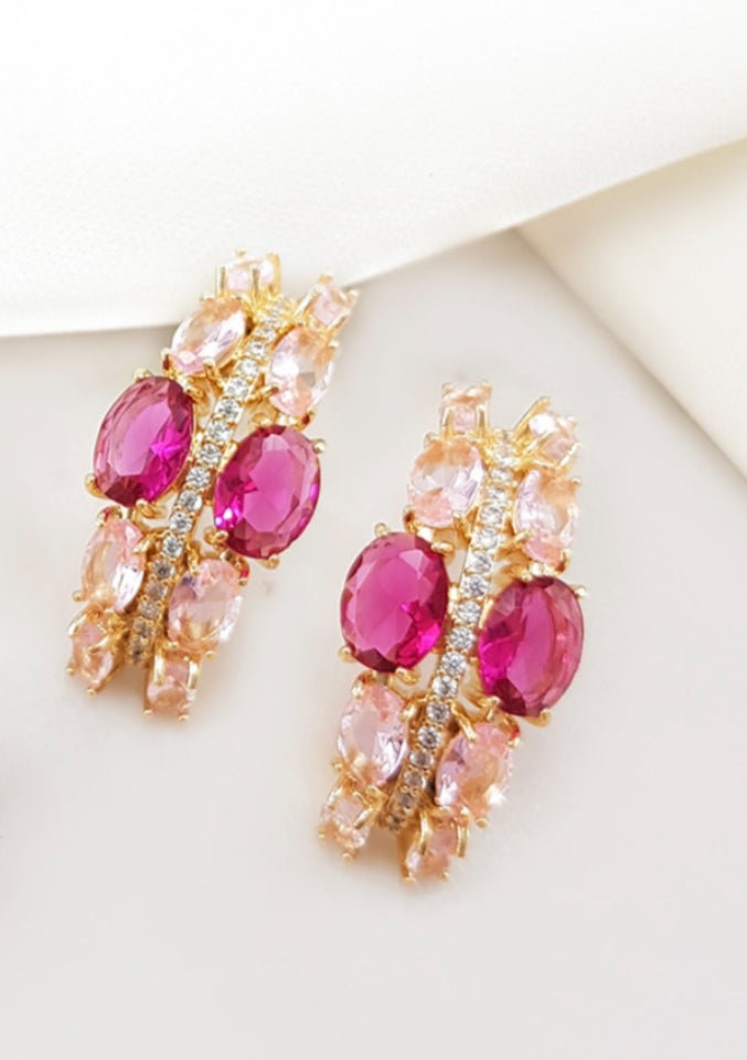 Brinco - Brinco Cravejado curvado Luxo- Rosa