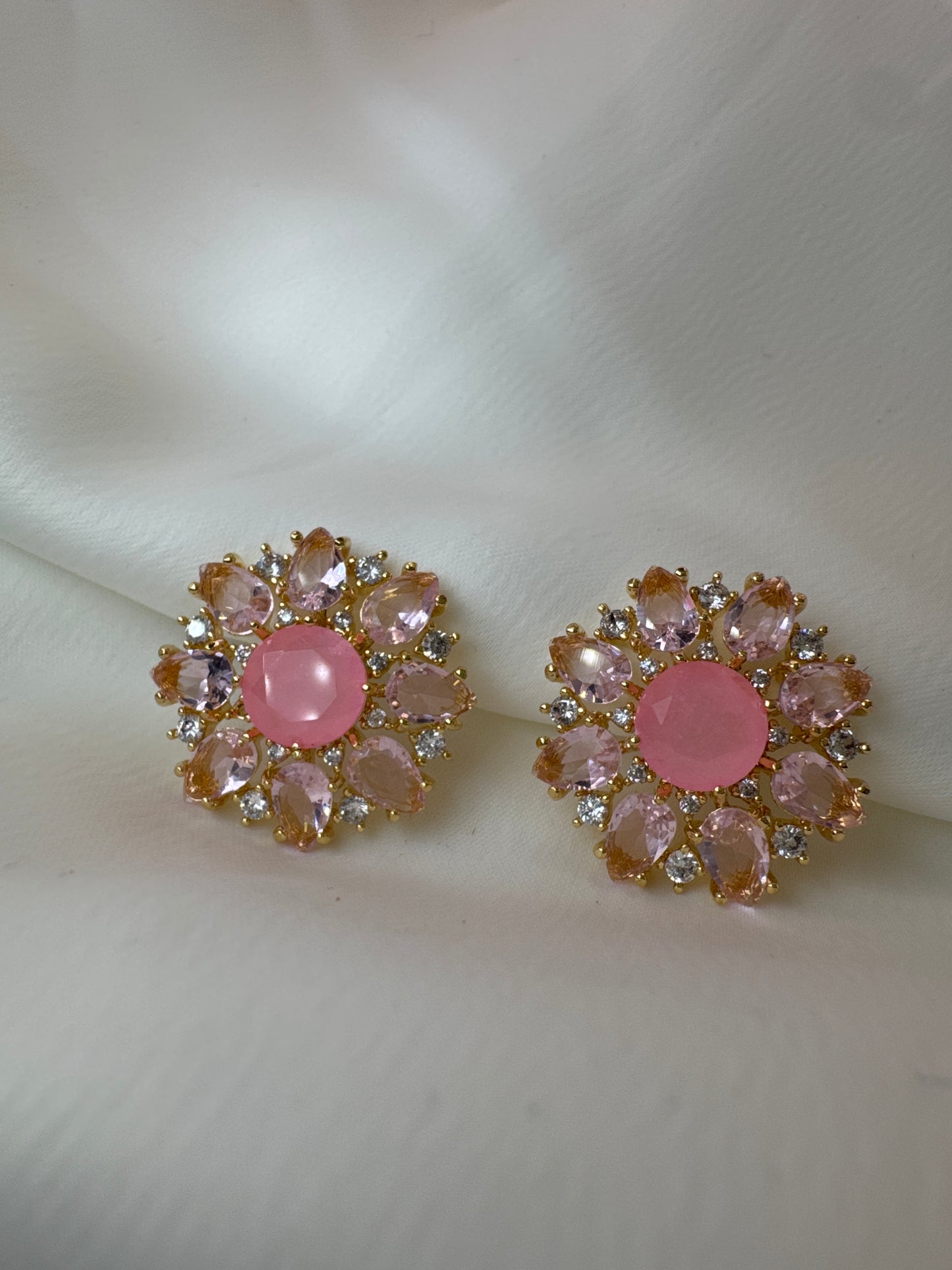 Brinco - Brinco de zirconias Rosa e cristal com Turmalina Rosa
