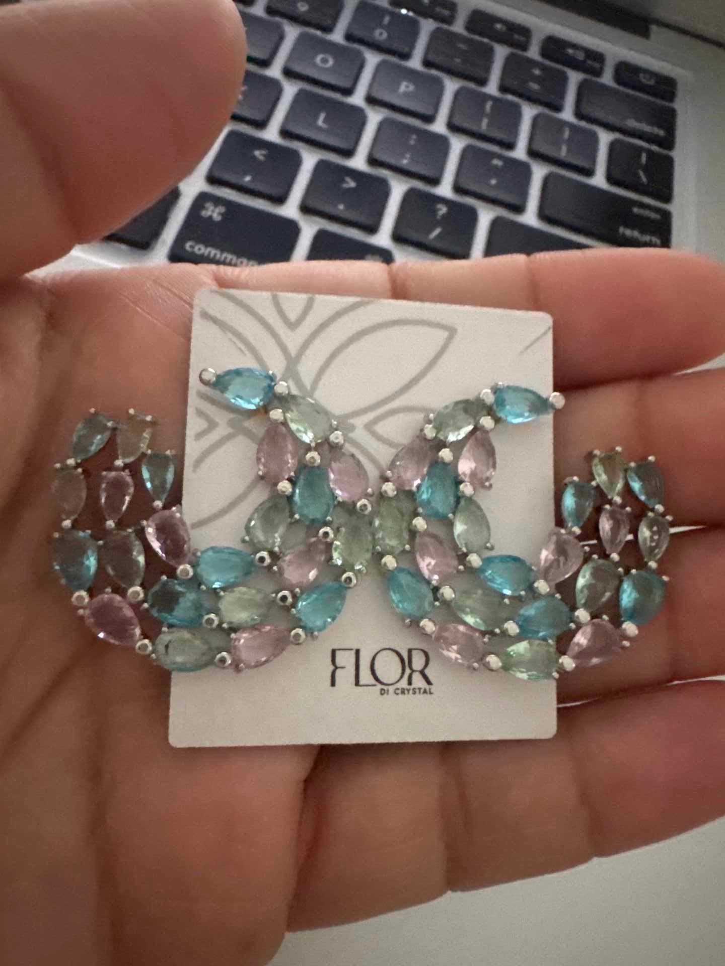 Ametist, aqua and green pink half moon earing