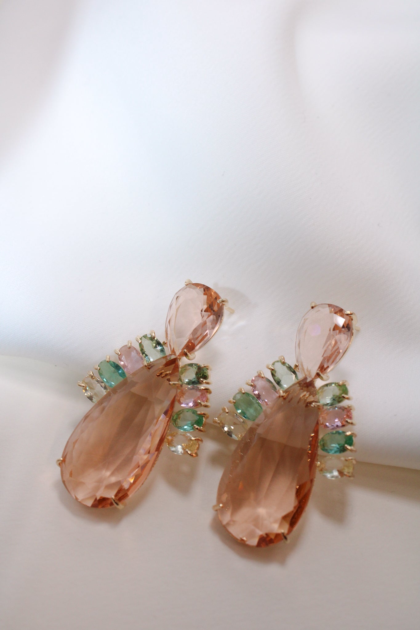 Morganite color Zirconia teardrop earing