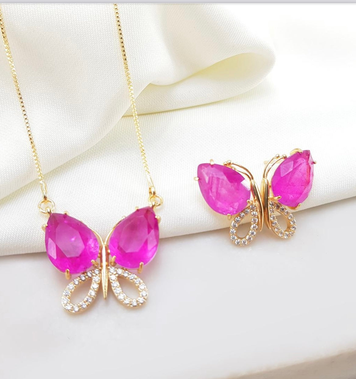 Conjunto - Borboleta Rosa fuchia