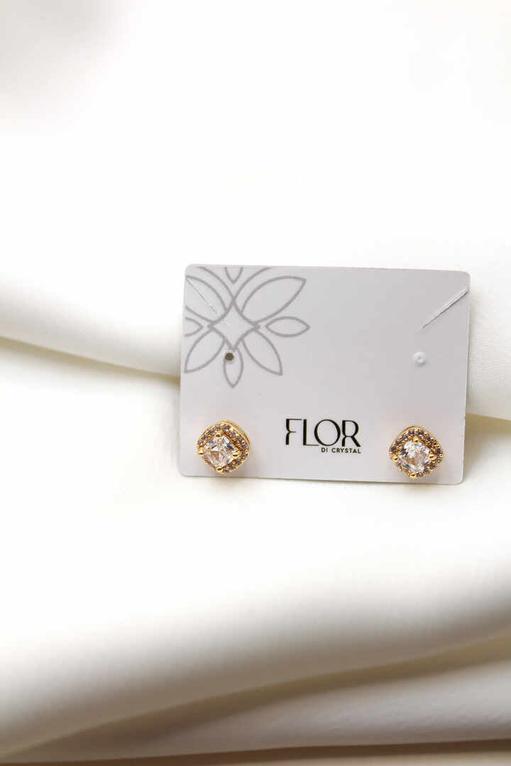 Brinco - Brinco quadrado pequeno cravejado