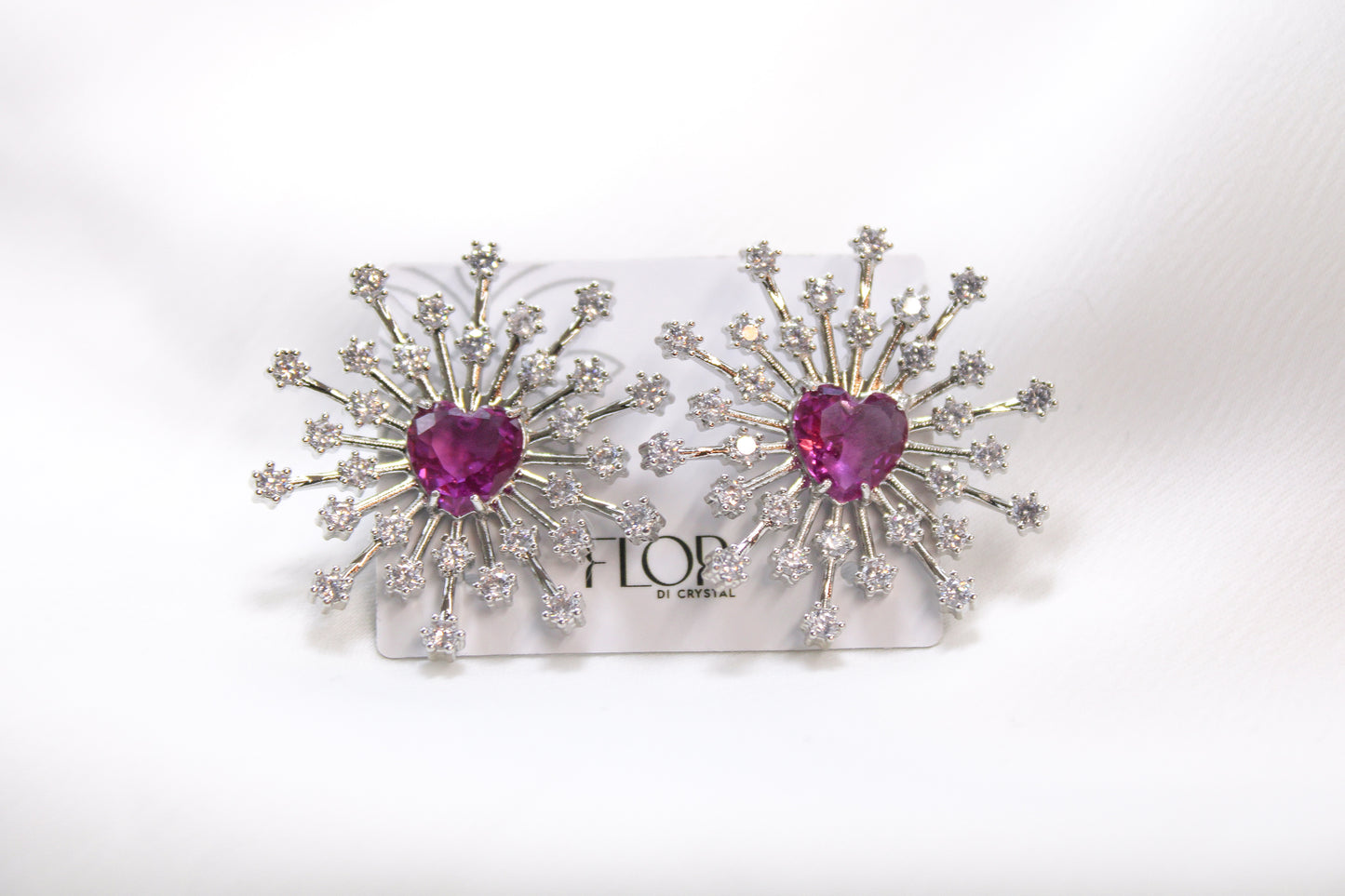 Brinco - Brinco starbrust em cristal e corcao pink fuchia