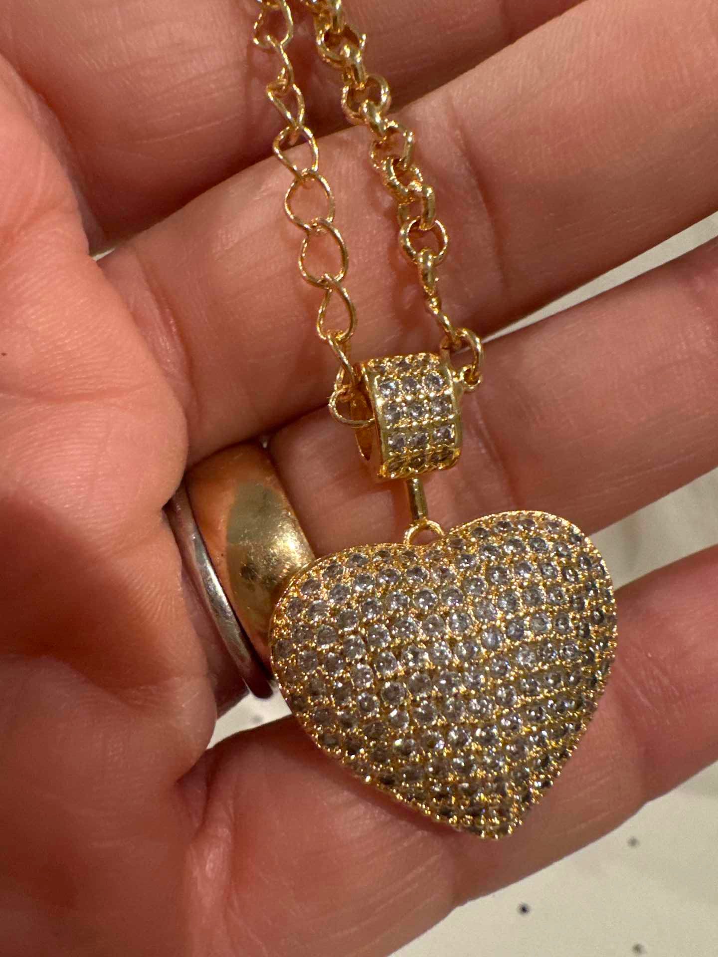 Colar - Colar Corrente elo Portugues e Pingente de coracao Cravejado - Alta joalheria