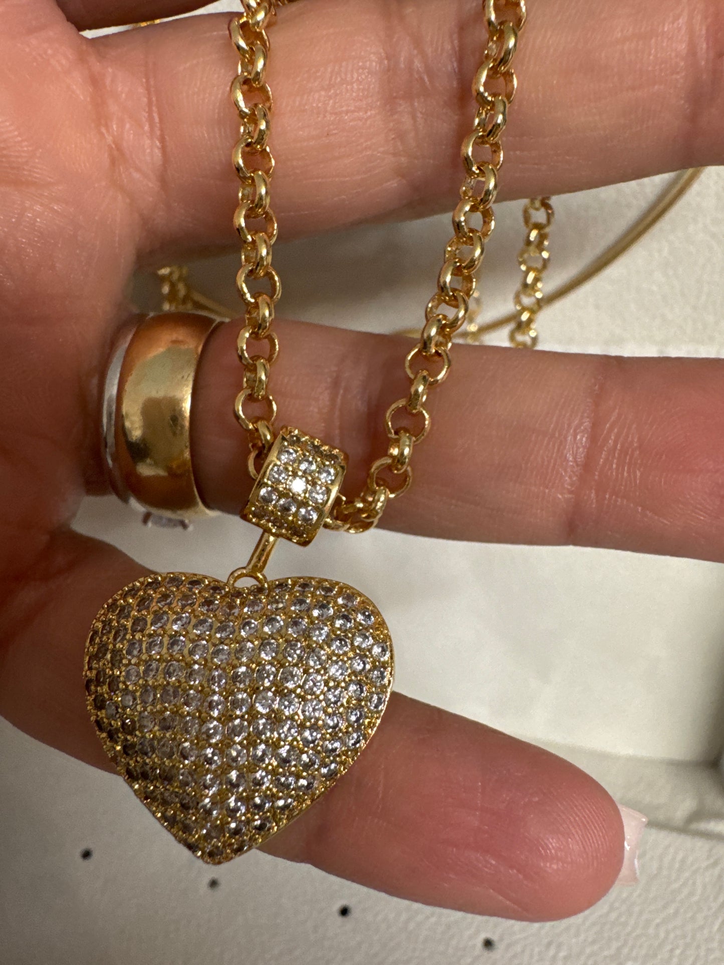 Colar - Colar corrente elo portugues e Pingente cravejado Luxo