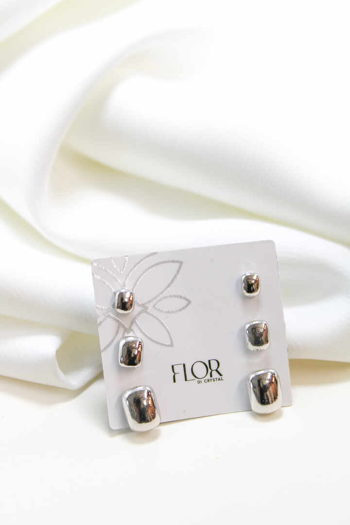 Brinco - trio de brincos Lisos retangular-rodio