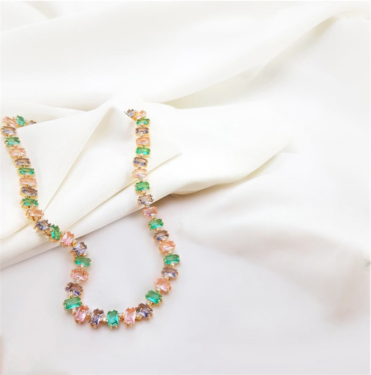Choker - Rivieira 6mm - verde esmeralda/ rosa/ ametista