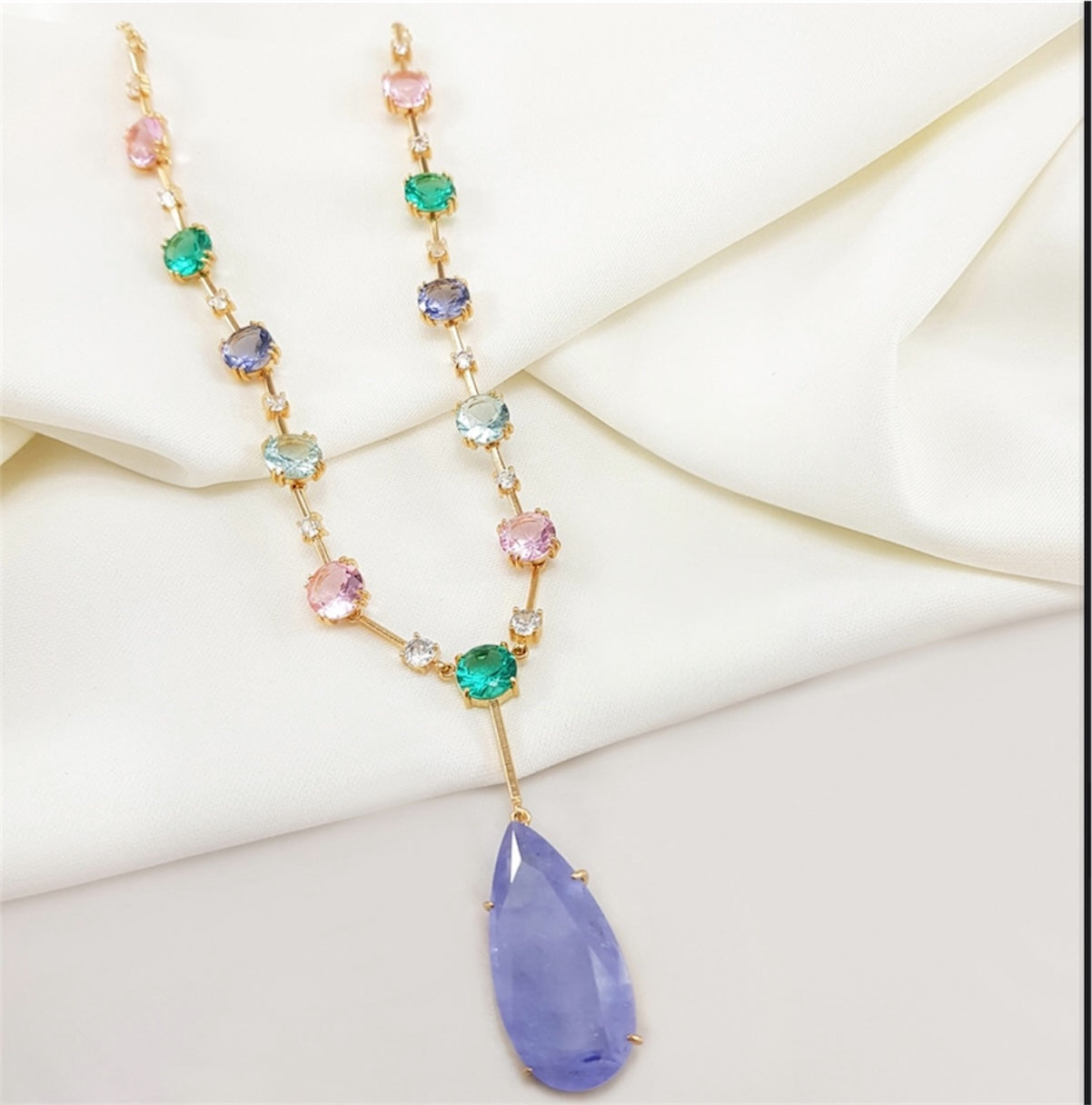 Choker - Colar com Gota Maxi- Turmalina Fusion Lilaz