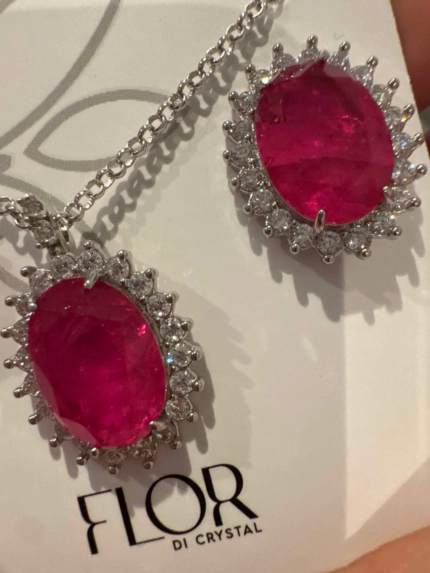 Conjunto - Conjunto colar e brinco em cristal cravejado Pedra fusion Fuchia