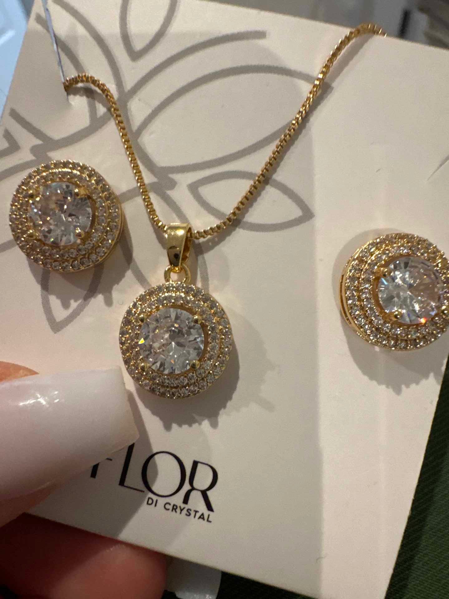 Conjunto - Conjunto de brinco de colar de ponto de luz cravejado cristal micocravejado