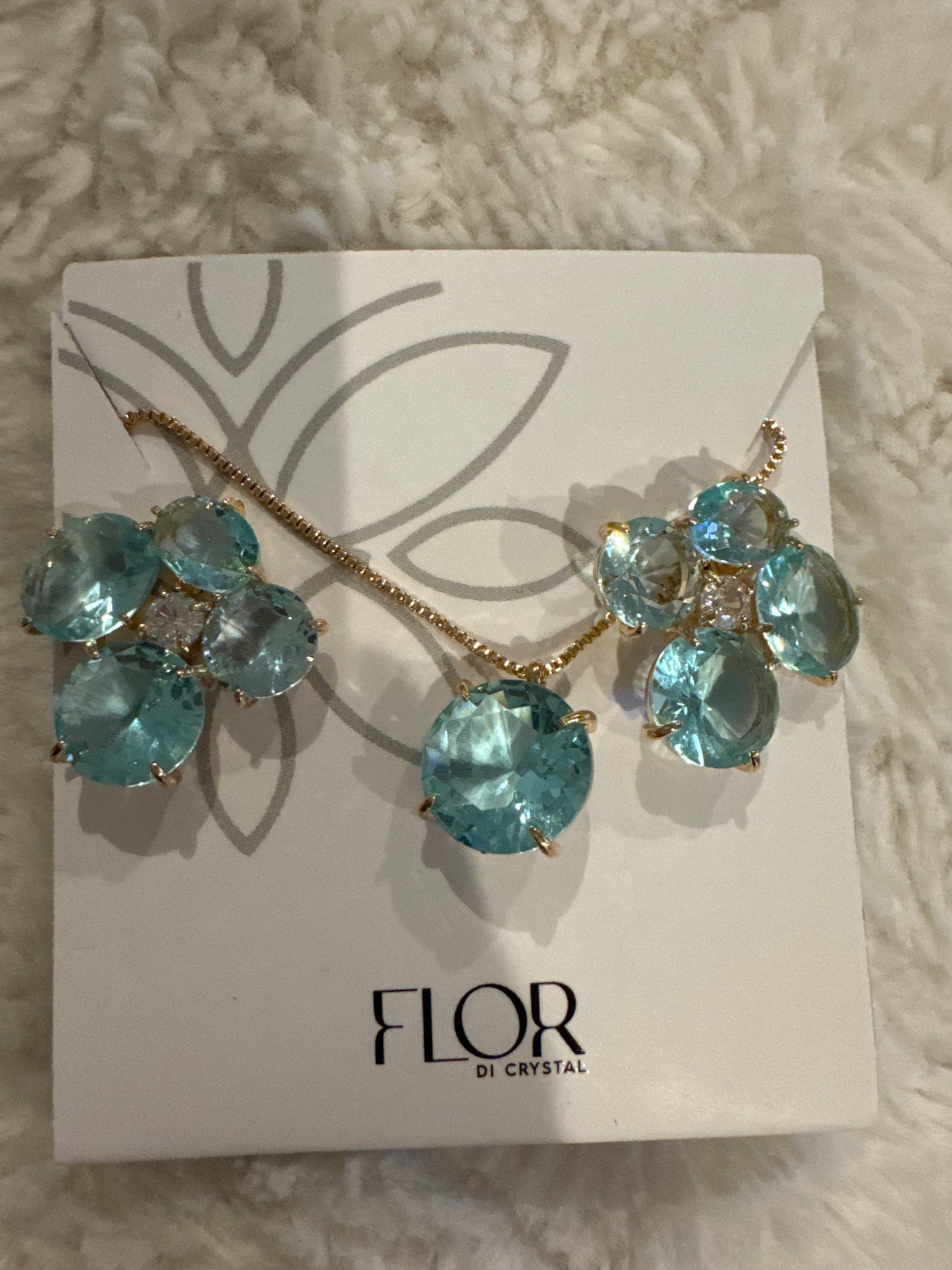 Conjunto - Conjunto colar e brinco - de coracao aqua