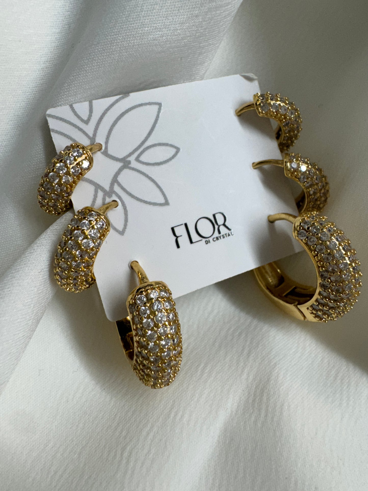 Brinco - Trio Argolas Cravejadas Luxo Maxi - Gold