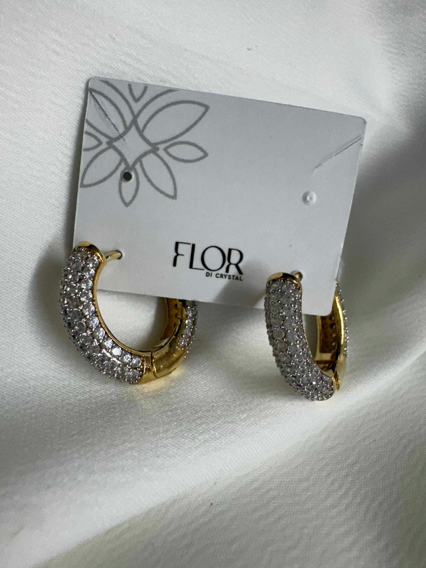 Brinco - Argolas Cravejadas Luxo Maxi - Gold com Rodio