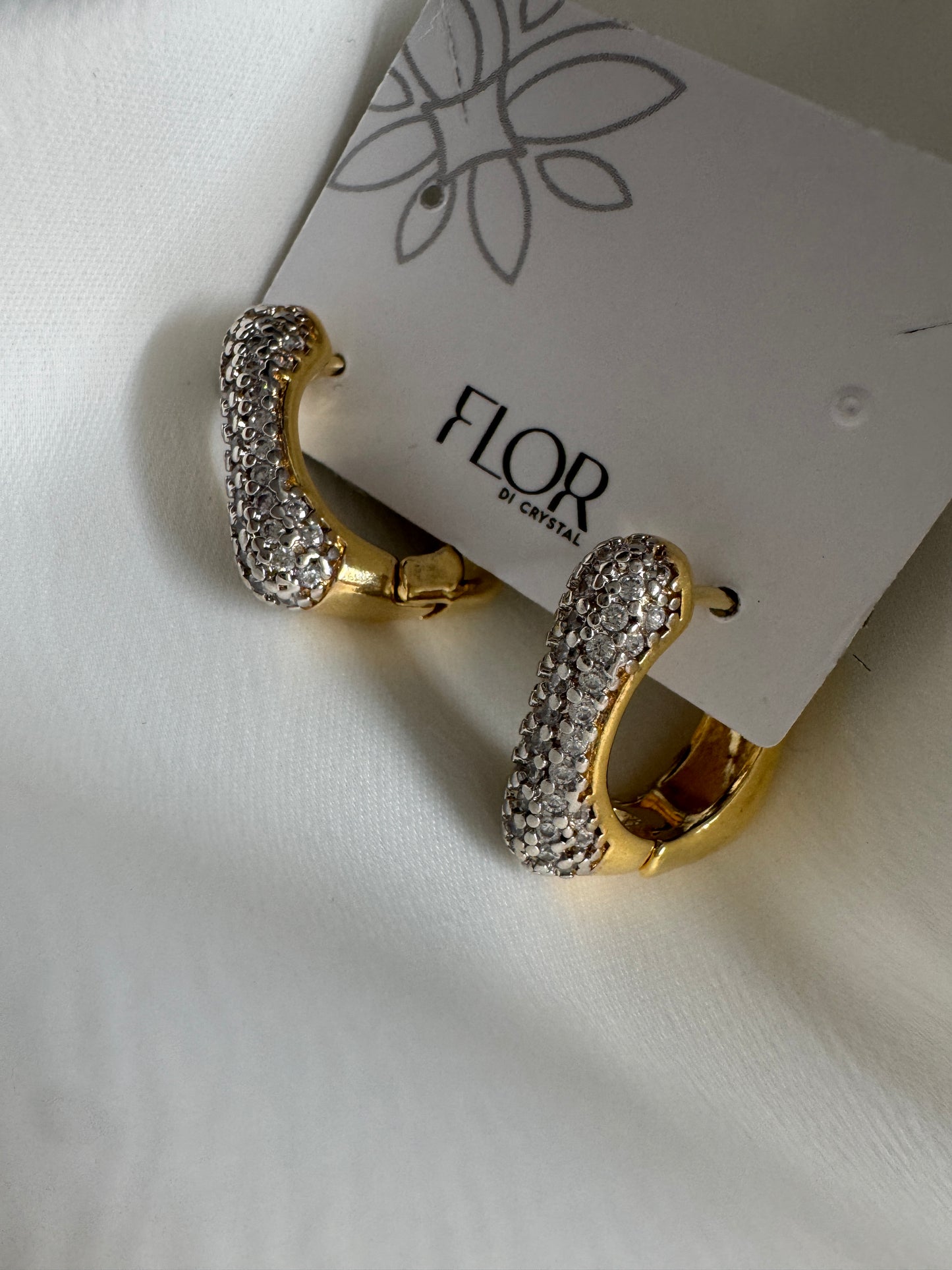 Brinco - Argolas Cravejadas Luxo Maxi quadrada - Gold com Rodio