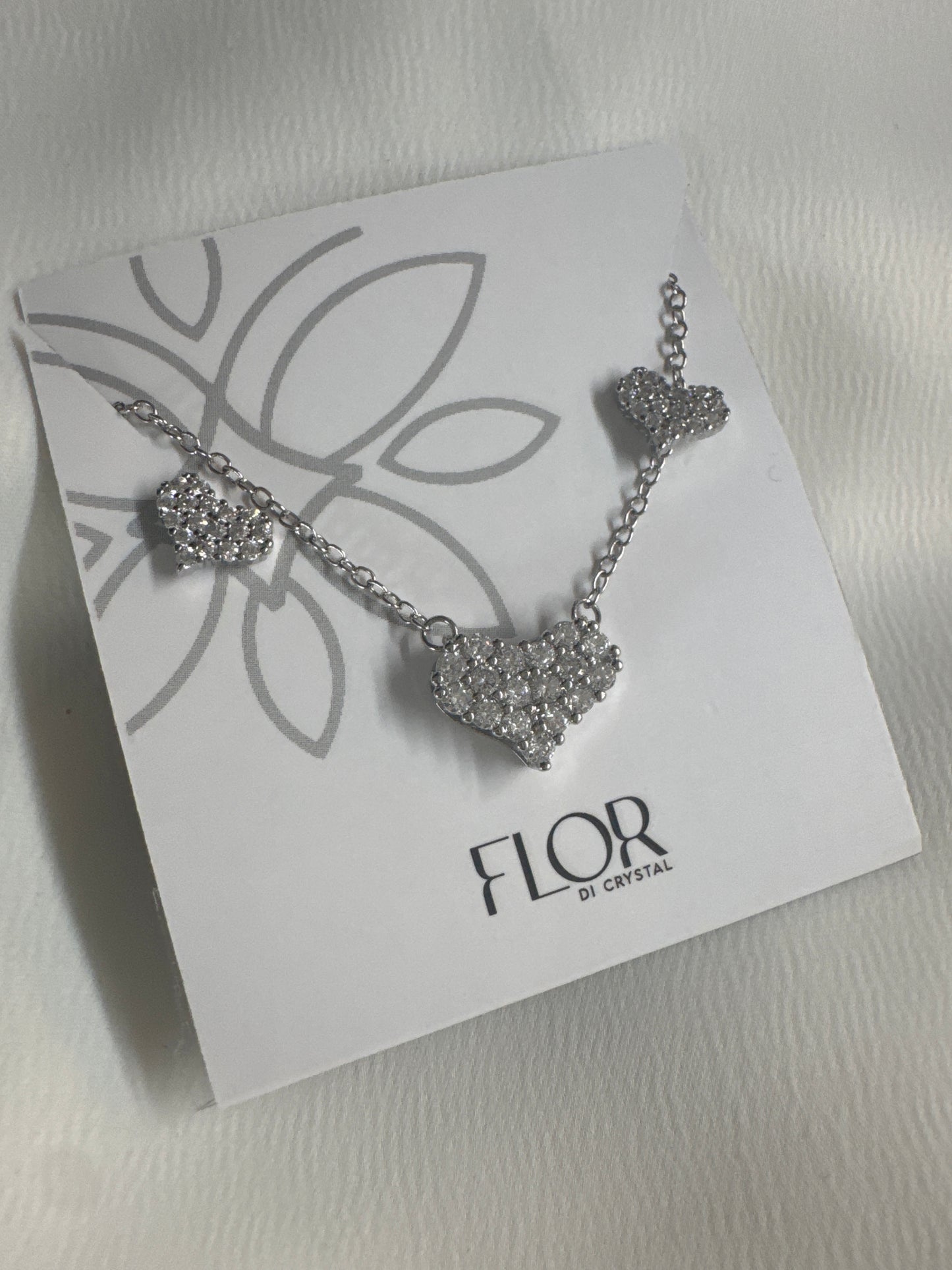 Conjunto - Conjunto de colar e brinco de coracao cravejado com zirconia