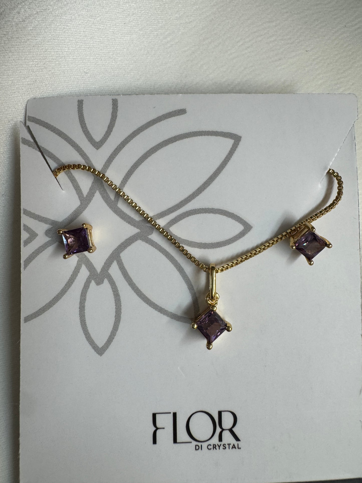 Conjunto - Conjunto delicado ponto de luz quadrado ametista