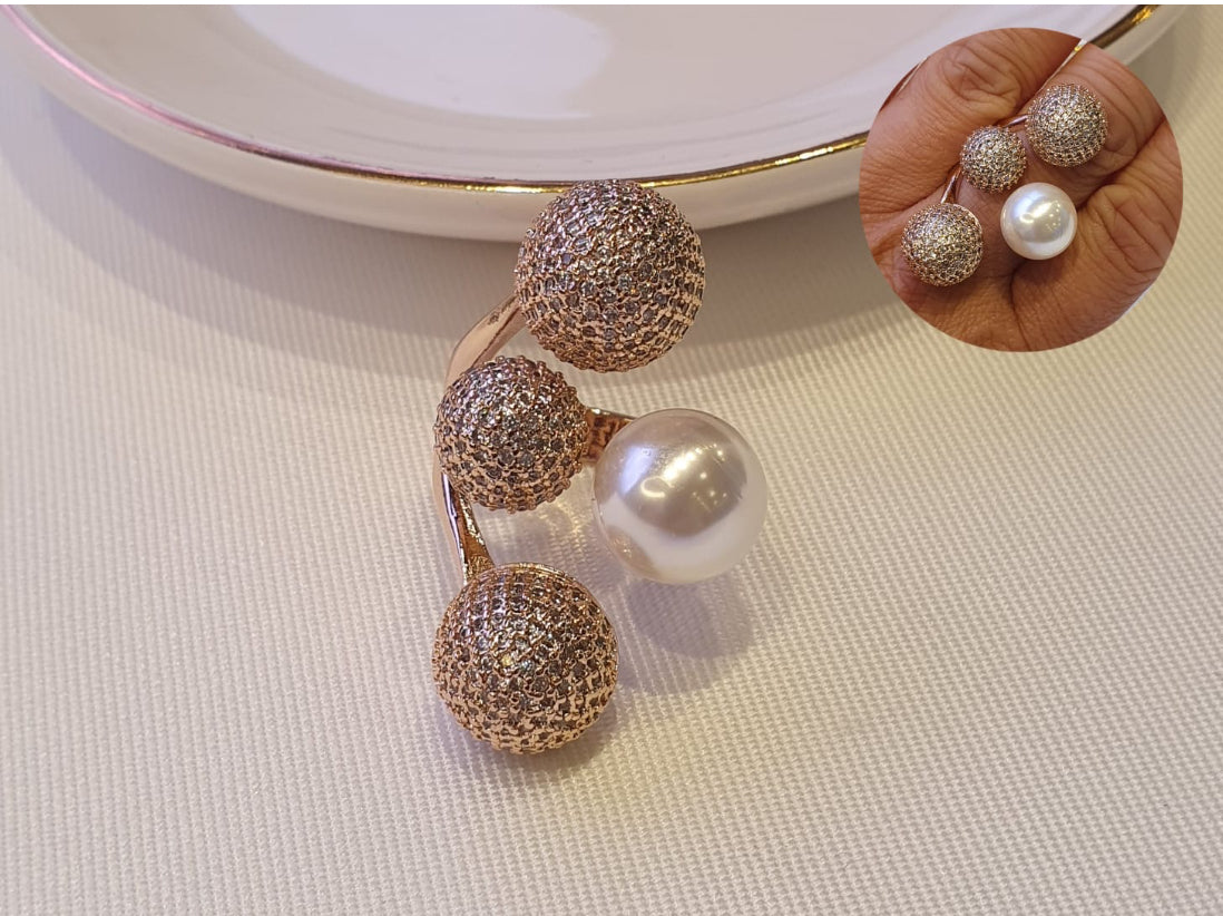 Anel - Anel luxo esferas e perola