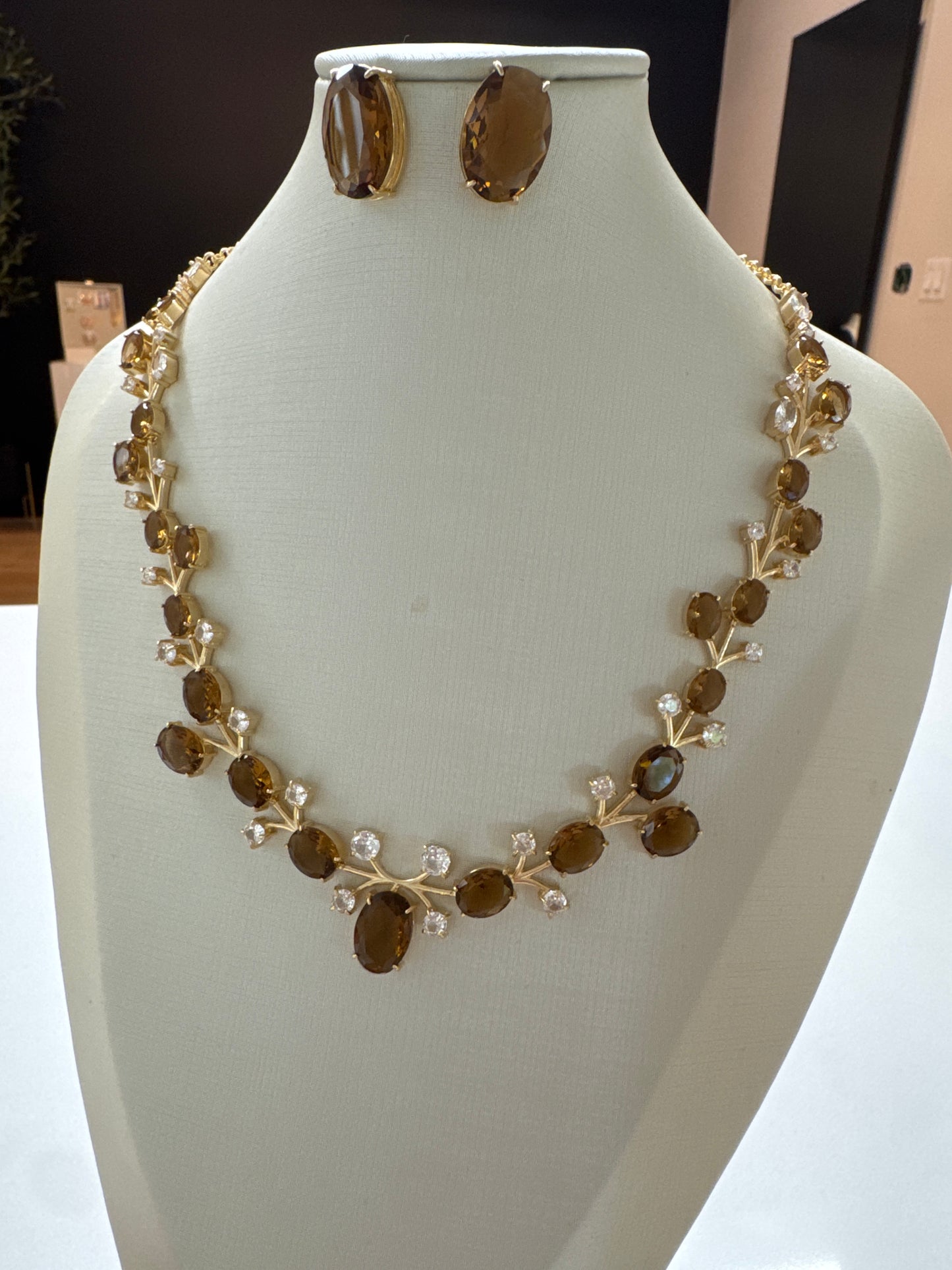 Conjunto - Colar e brinco Maxi Floral - capuccino