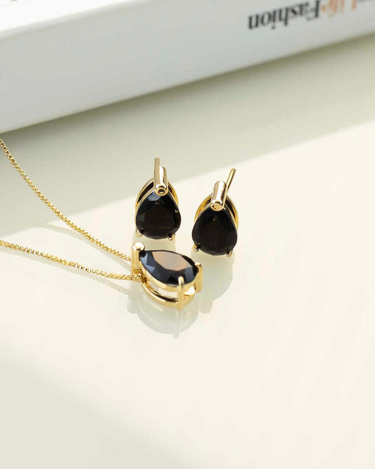 Luxury teardrop black cz Necklace & Earring Set