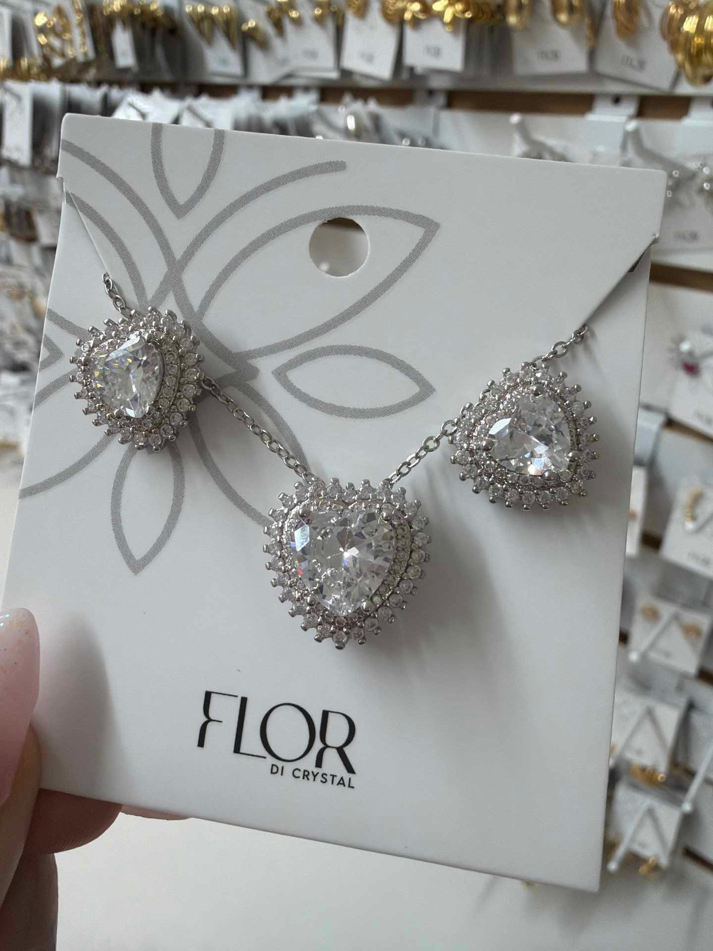 Clear Heart earing and necklace set with cz