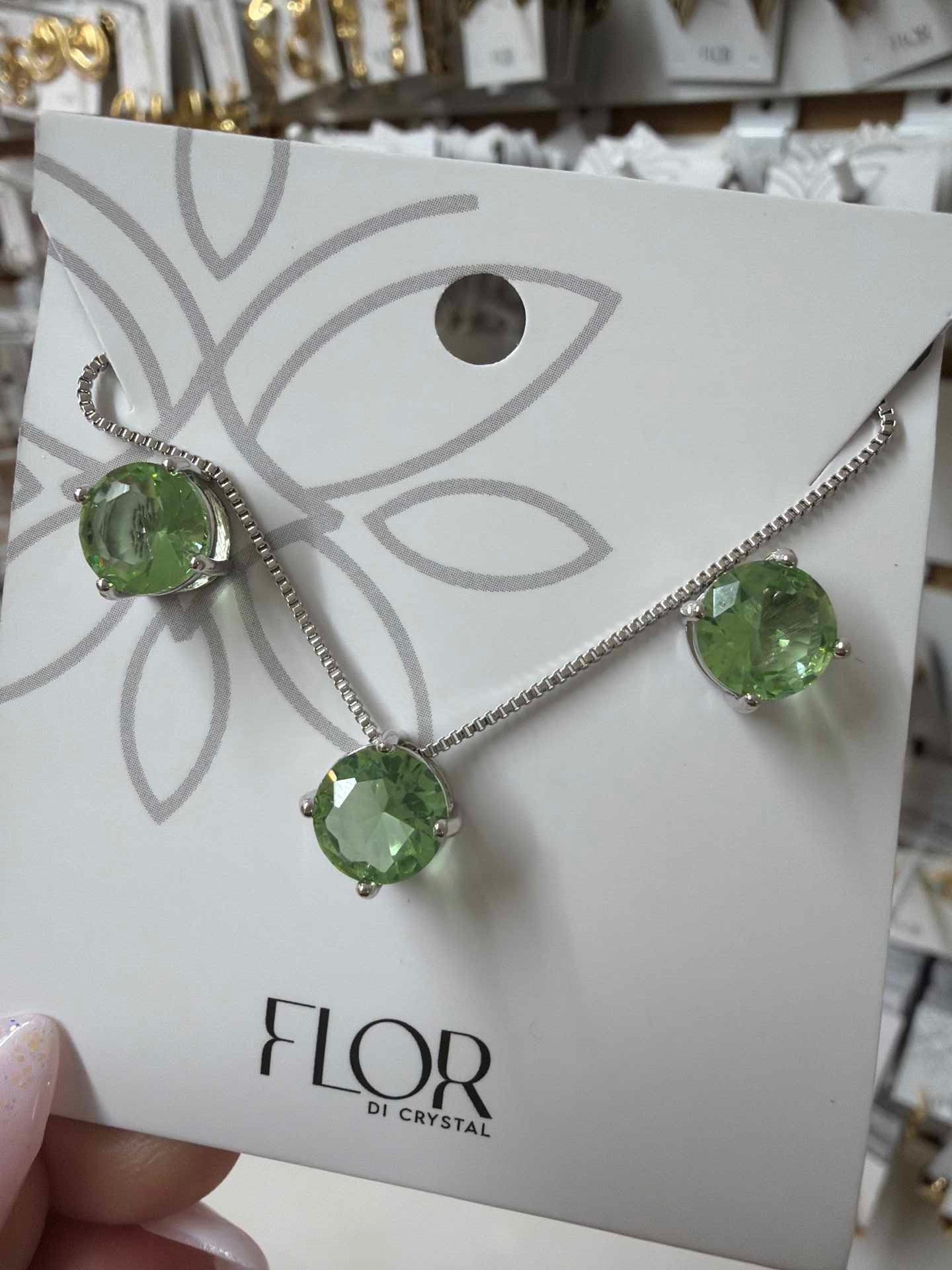 CZ Earring and necklace set apple green