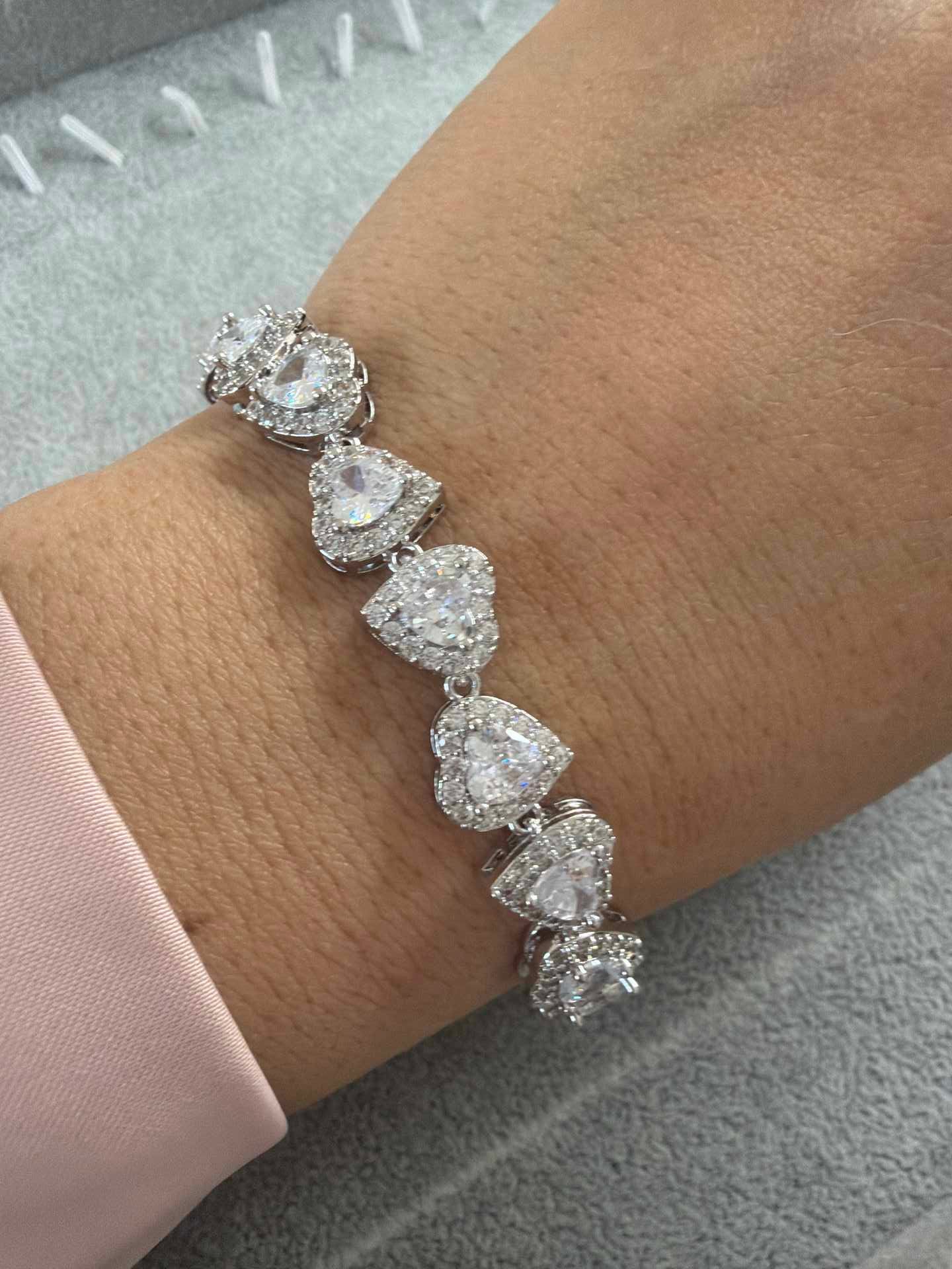 Clear Heart Bracelet with paved cz