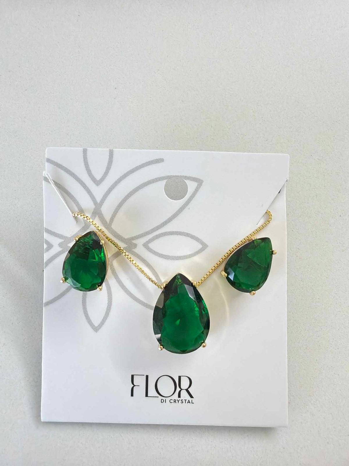 Teardrop clear cz emerald green large set