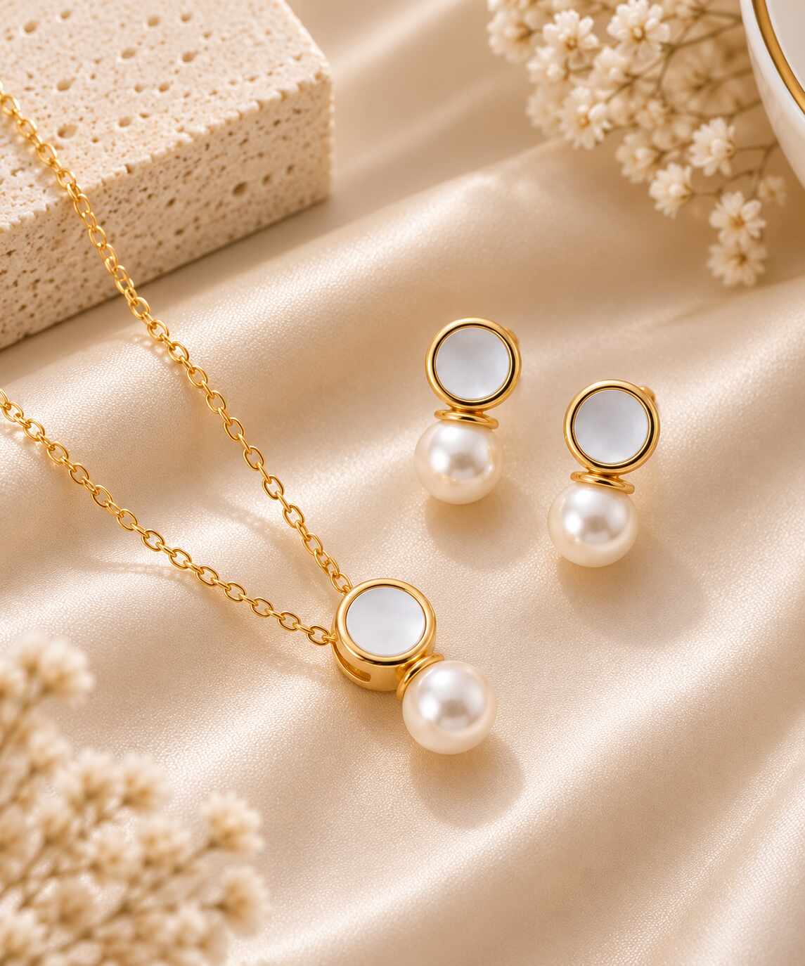Conjunto Resinado branco e Pérola