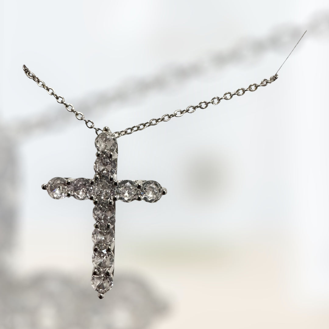 Colar - Cruz Grande rodio Cravejada