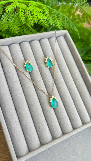 Conjunto - Conjunto esmeralda colombiana 18k