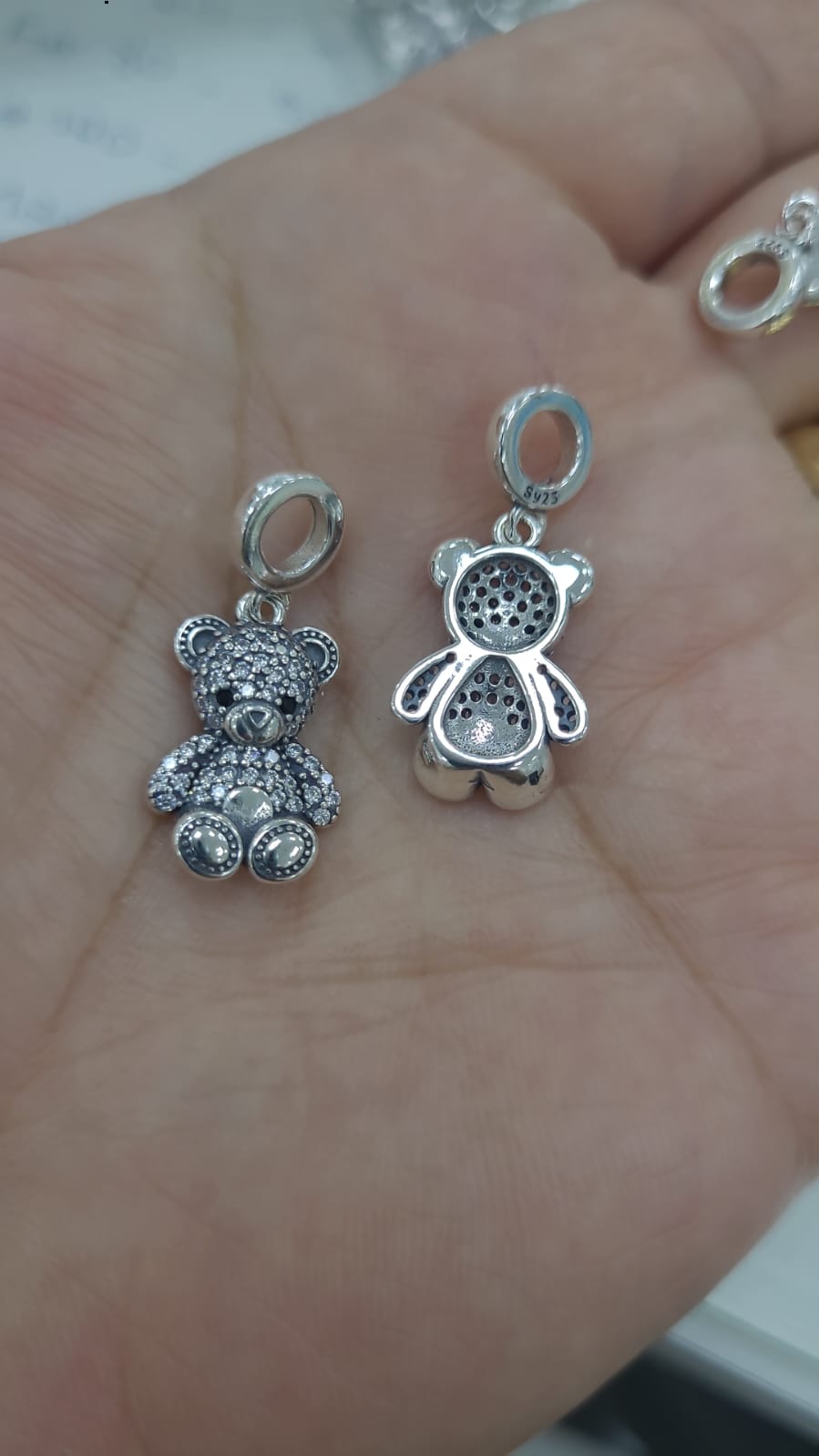 Pingente urso cravejado PRATA 925- para colar e pandora