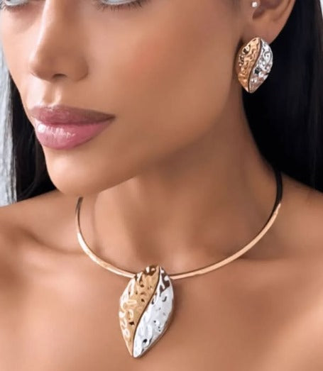 Conjunto - Chocker em aro- dois banhos folha