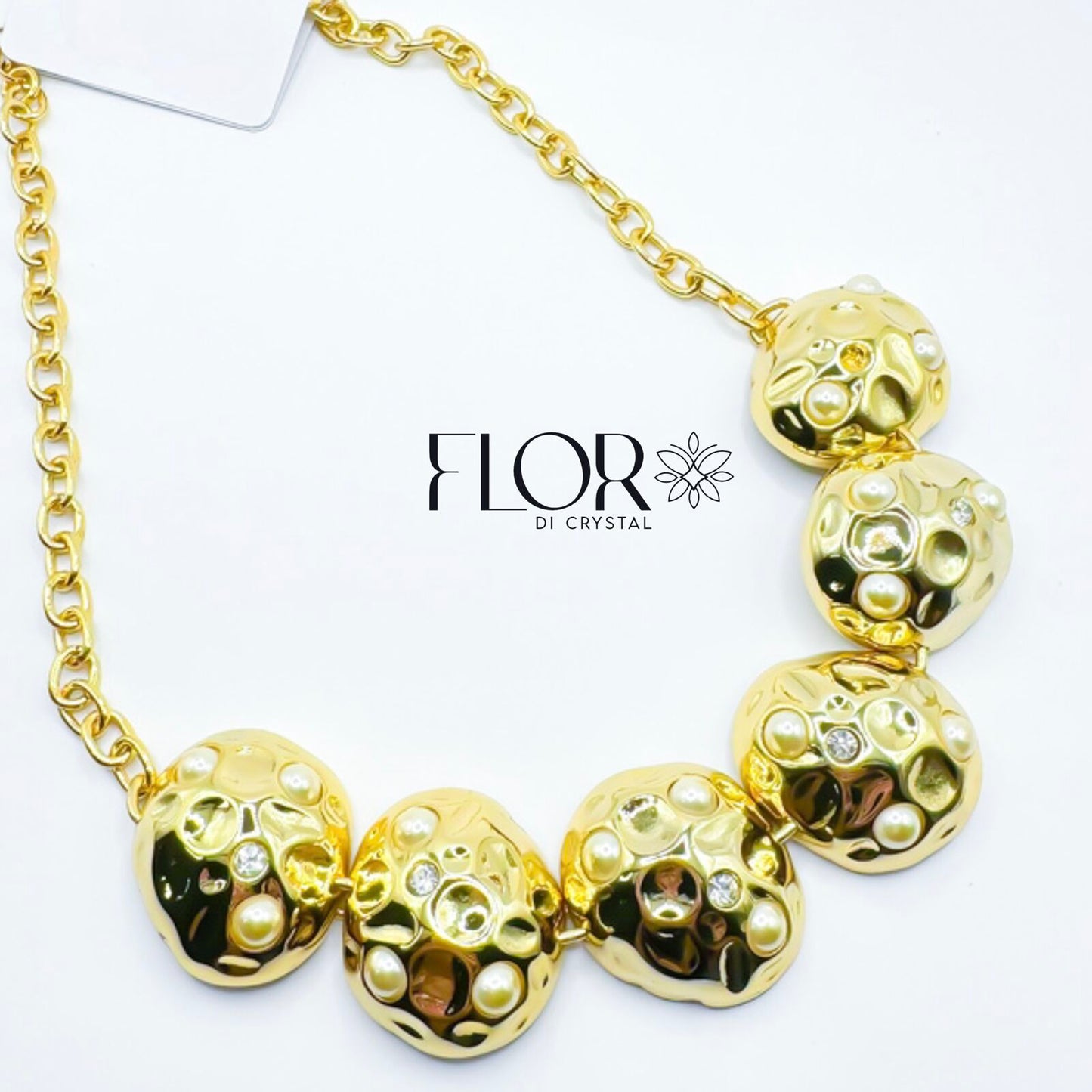 Conjunto - Maxi Colar Organico detalhe martelada e Cravejado de Zirconias e perolas