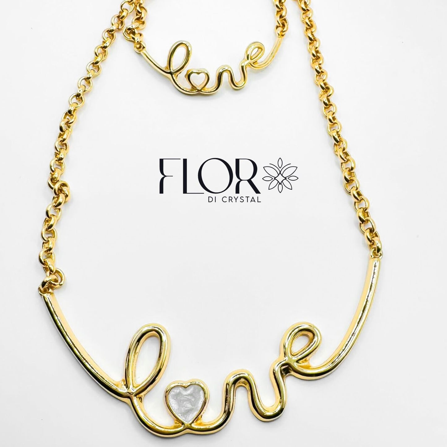 Conjunto - Maxi Conjunto LOVE- Punseira e colar com detalhe resinado em madreperola