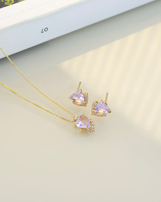 Conjunto - Luxury small baby punk heart cz Necklace & Earring Set