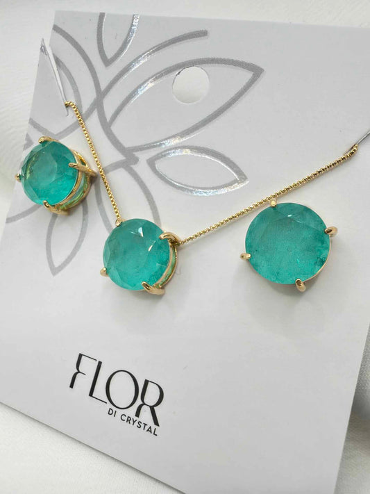 Luxury round fusion Colombian green cz necklace & Earring Set