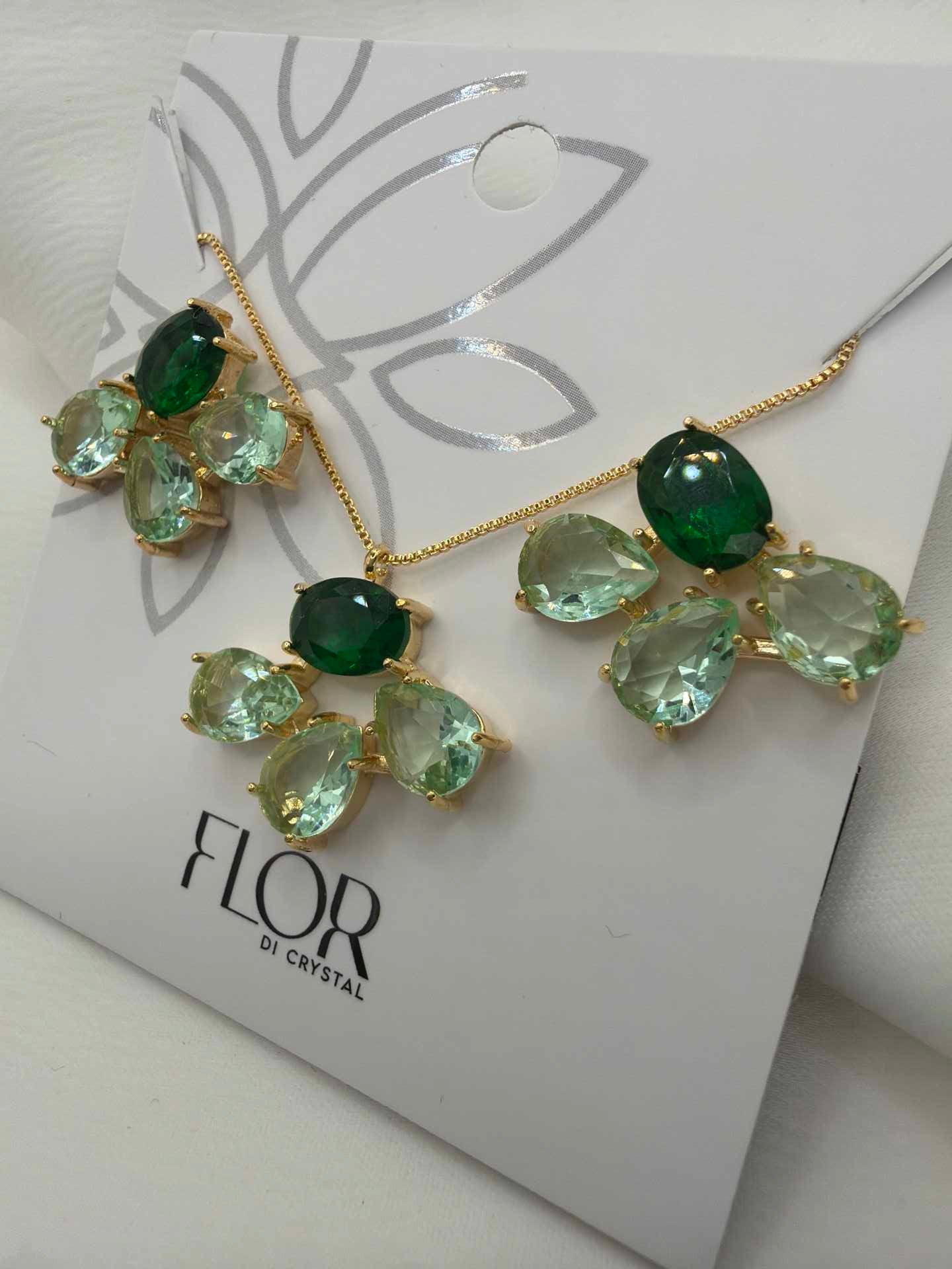 Luxury flower Emerald green and light green cz Necklace & Earring Set
