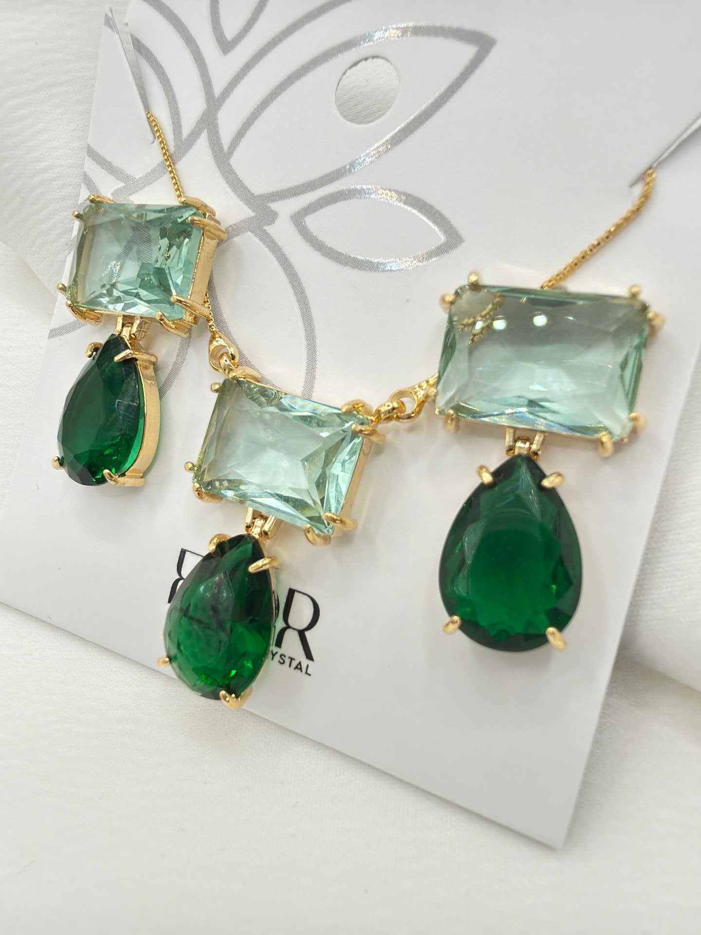 Luxury Square green cz Necklace & Earring Set