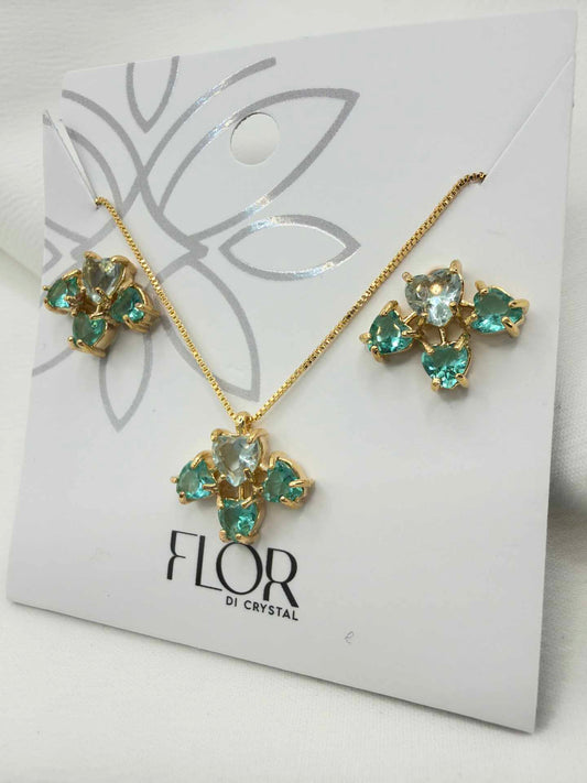 Luxury flower Emerald green and light green cz Necklace & Earring Set