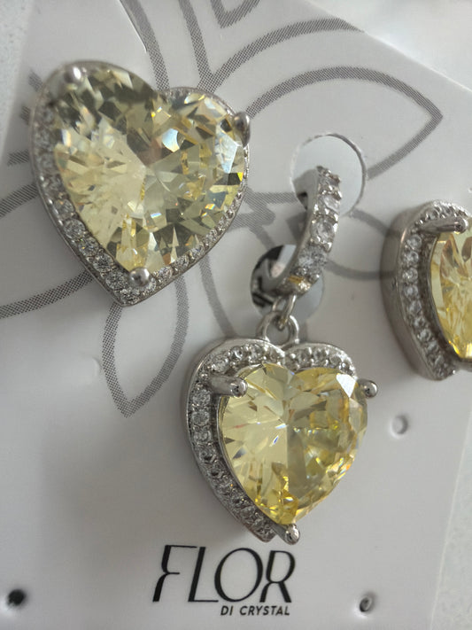 CZ Earring and tennis chain pendant yellow cz