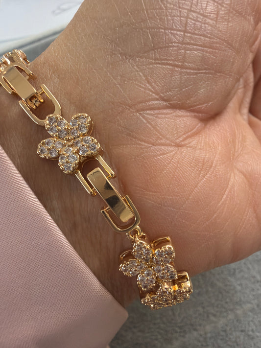 Flower Bracelet with paved cz