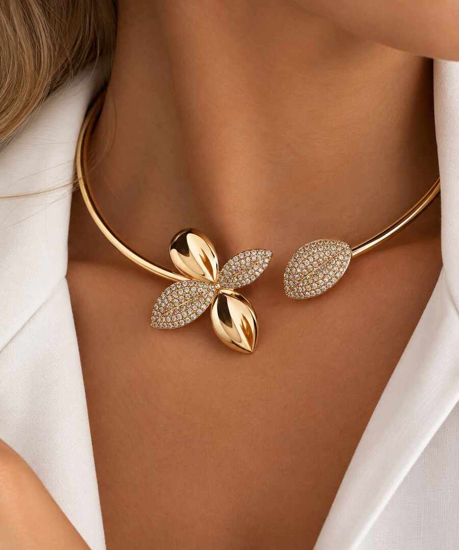 Conjunto folhas 4 pecas luxo dourado