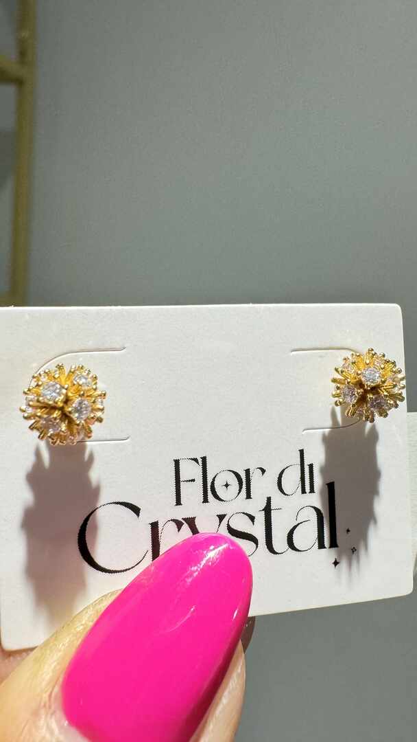 Brinco - Brinco de bolinha cravejada chuveirinho pequeno