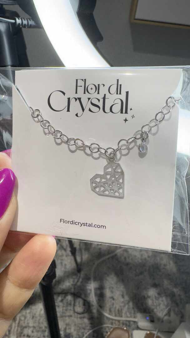 Pulseira - Pulseira de elo portugues com ponto de luz e coracao geometrico-rodio