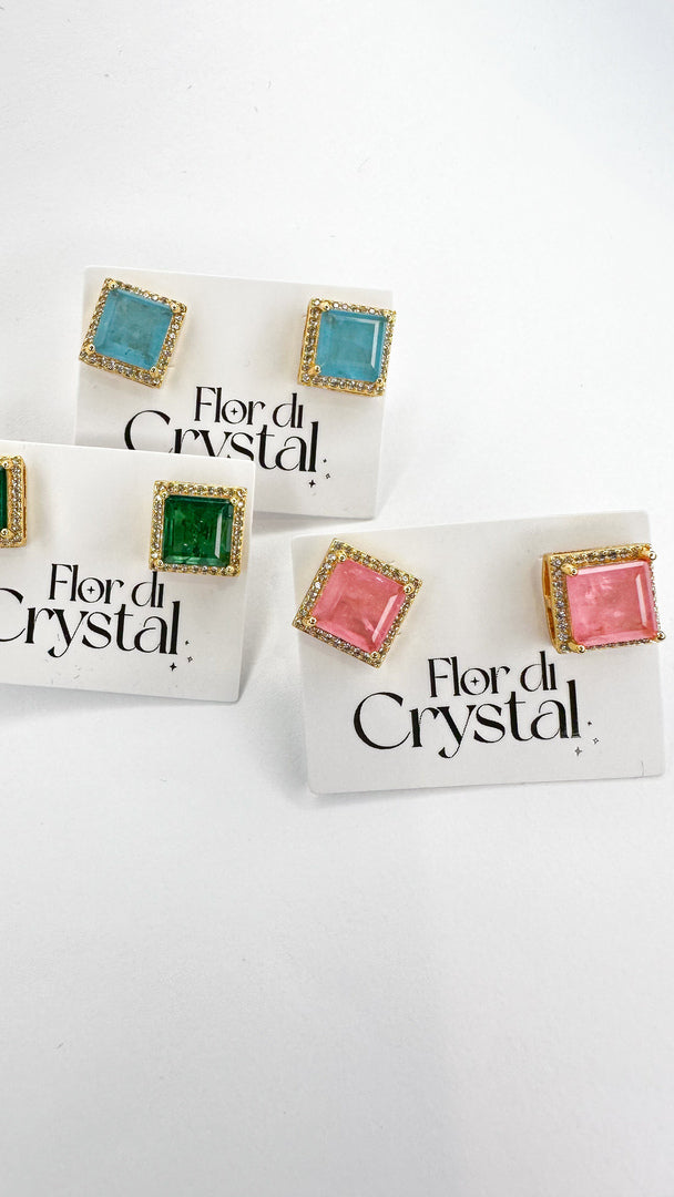 Brinco - Brinco Quadrado pedra fusion e Zirconias