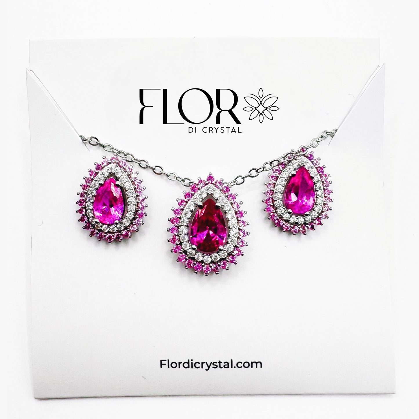 Conjunto - conjunto de Gota Micocravejada com Zirconia FUSHIA - Luxo