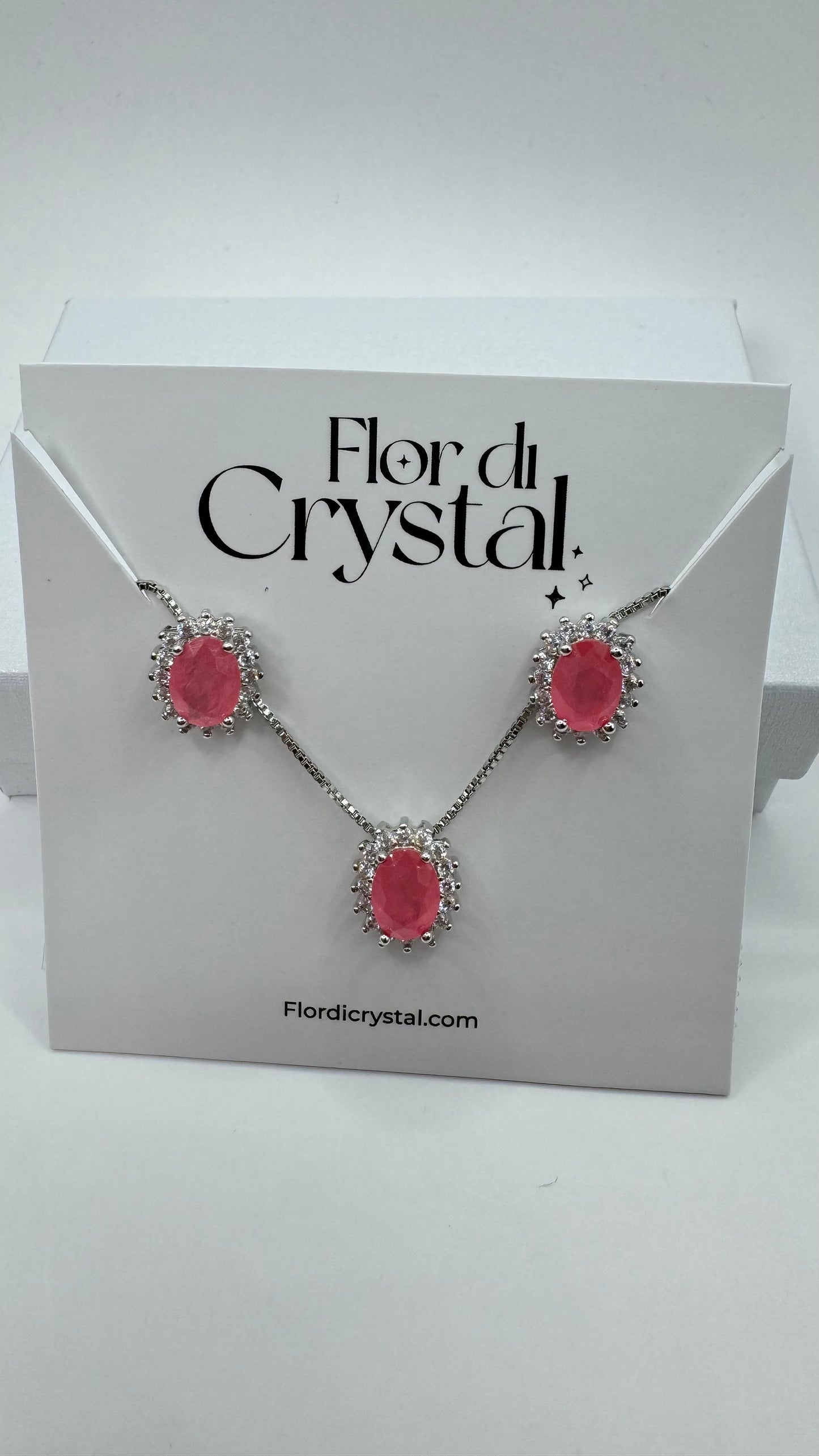 Conjunto - conjunto oval pequeno cravejado e pedra rosê fusion- Luxo