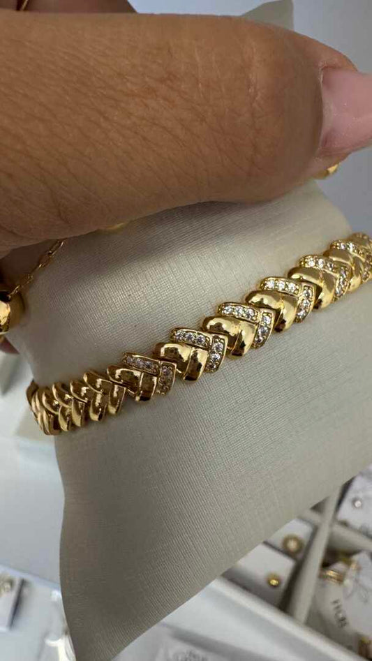 Pulseira - Pulseira malha lisa e cravejada - LUXO